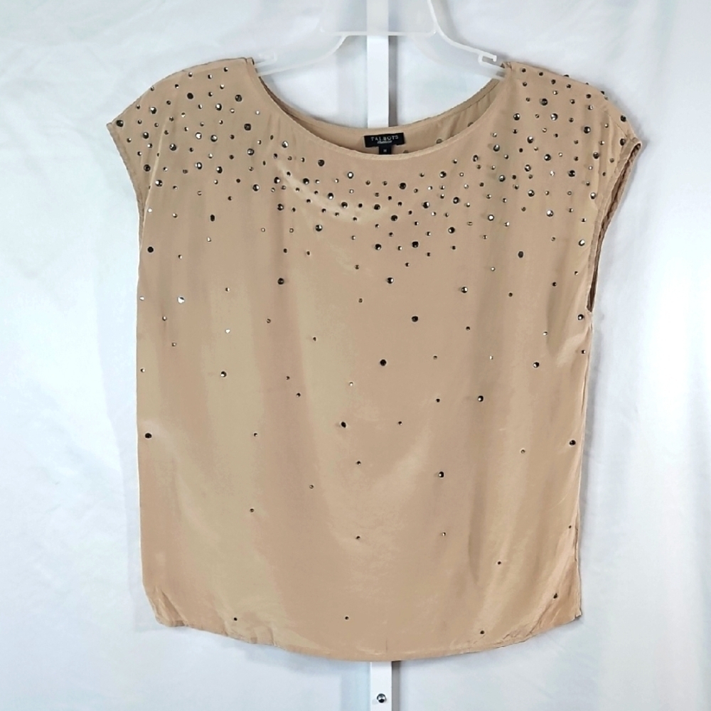 Talbots Beige Studded 100% Silk Women's Top Size Medium